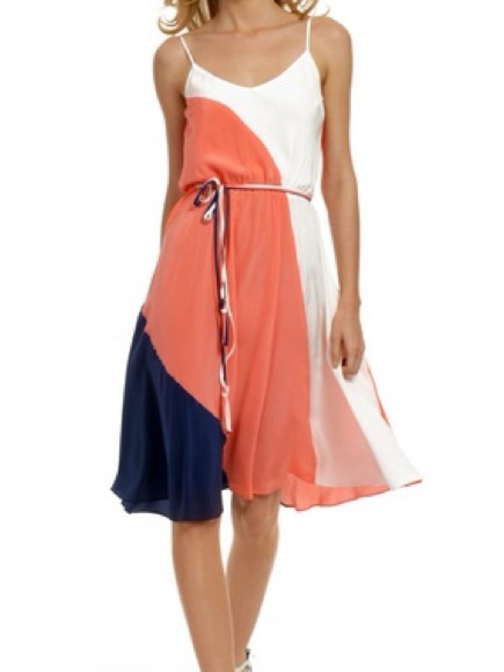 Yumi Kim Leon Dress Coral, Navy & White Colorblock Spaghetti-Strap Midi Dress